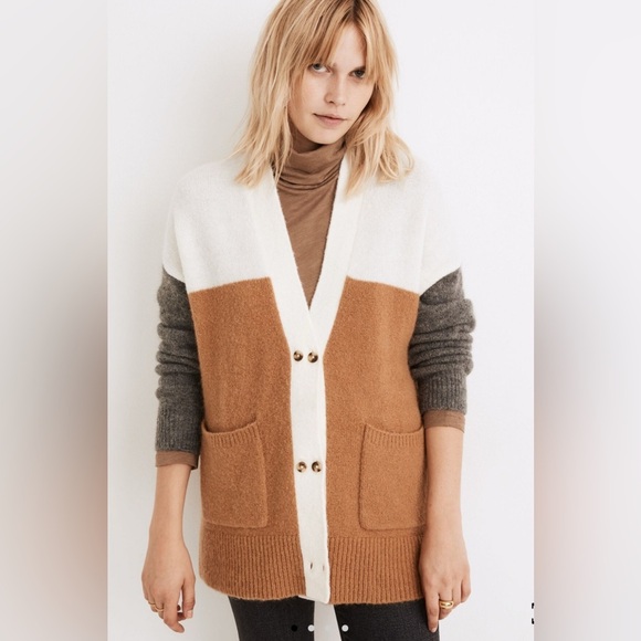 Madewell Allston Double-Button Cardigan Sweater Colorblock size XXS oversized - Picture 1 of 5